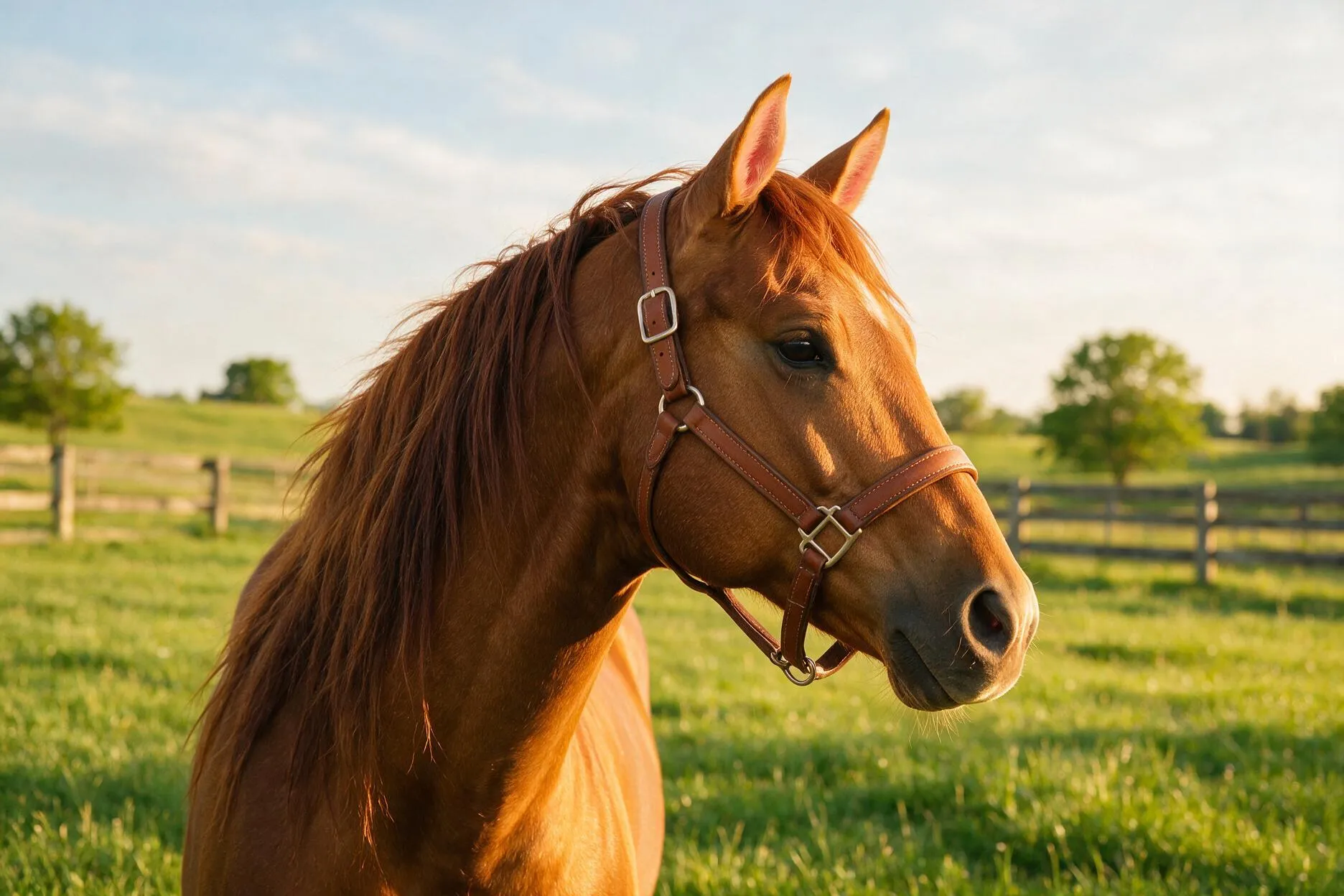 Fuchsfarbenes Quarter Horse im Abendlicht